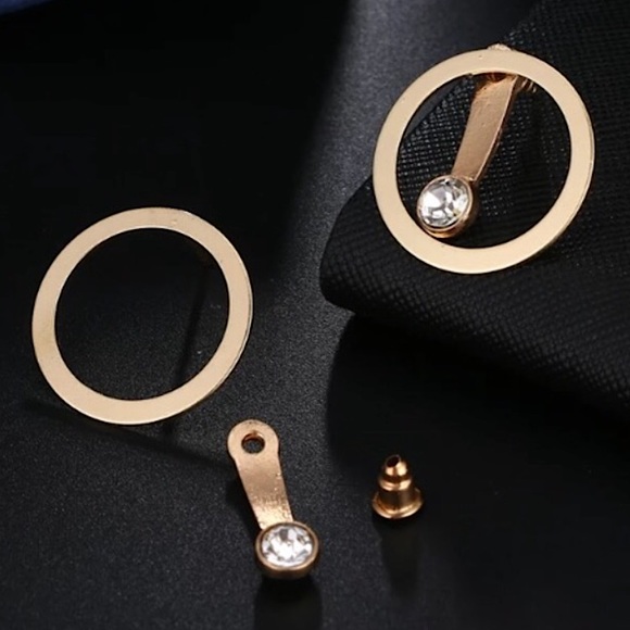 🔴𝟭𝟬/$𝟮𝟱🔴NEW Rhinestone Round Minimalist Gold Jacket Earrings - Picture 6 of 10